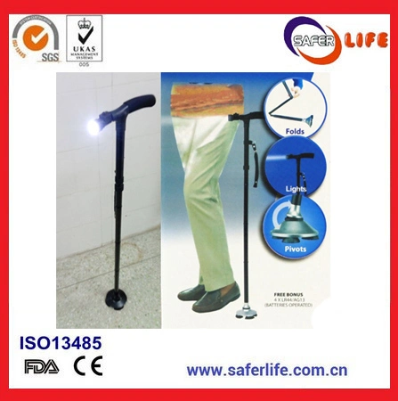 2019 New Product Saferlifer Red Aluminum Foldable Walking Cane with LED Light Walking Stick